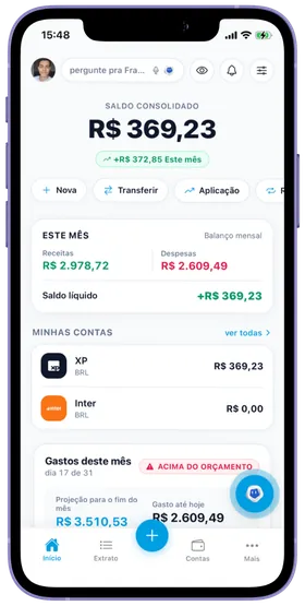Tela do app CDF Finance em um celular